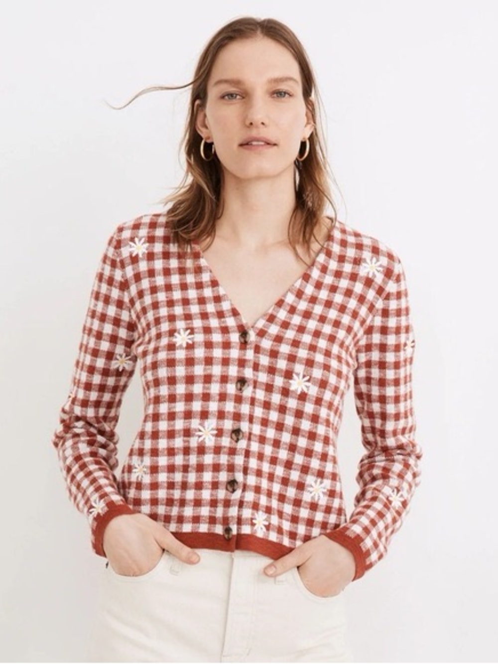 Madewell Spring Cardigan Gingham Daisy-Embroidered - Picture 2 of 12